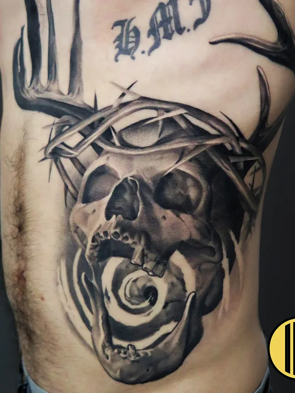 male black and grey realism татуировка на ribcage #72034 | Тату мастер Serjo Tattoo
