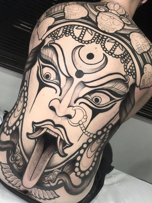black and grey blackwork tattoo auf full back #32050 | Tätowierer Melow Perez