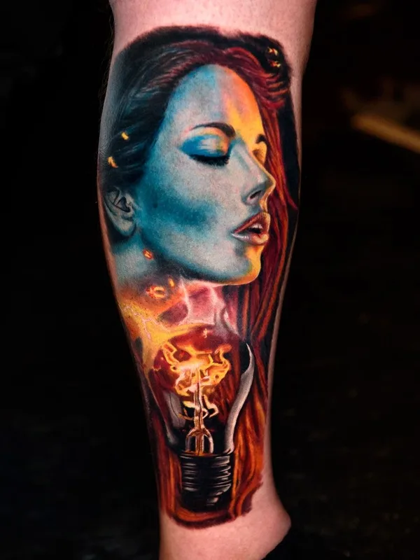 female color realism tattoo on calf #37084 | Tattoo Artist Lena Diamanti