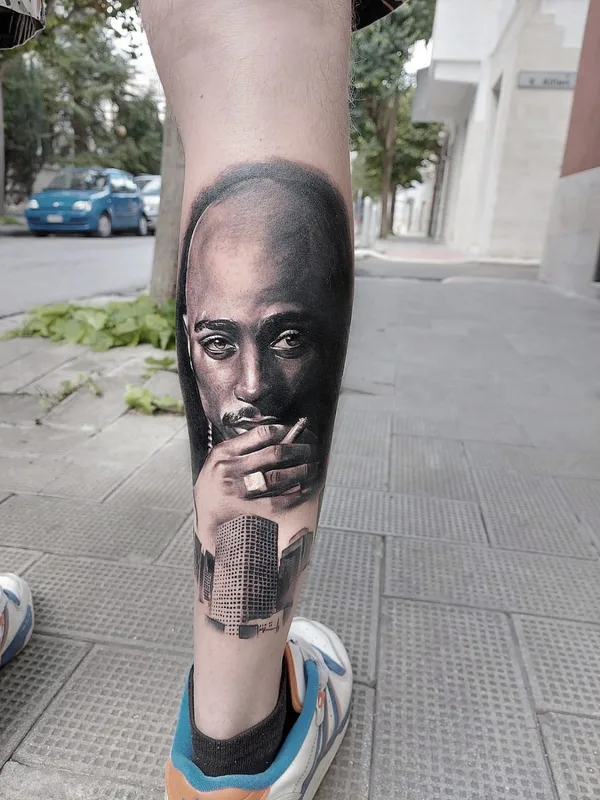 black and grey realism tatuaje en calf #58792 | Tatuador Rizzi Massimiliano
