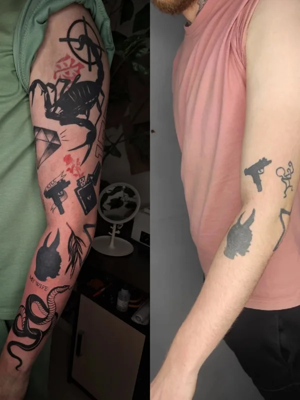 male black blackwork татуировка на full sleeve #73335 | Тату мастер Дмитрий Сергеевич Евстифеев