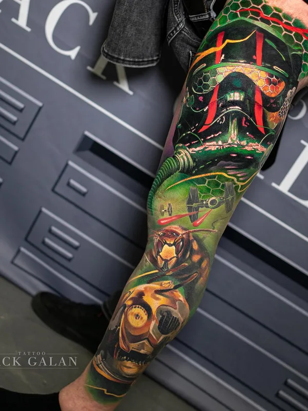 color illustrative tatouage sur full leg #59576 | Artiste tatoueur Jack Galan Art
