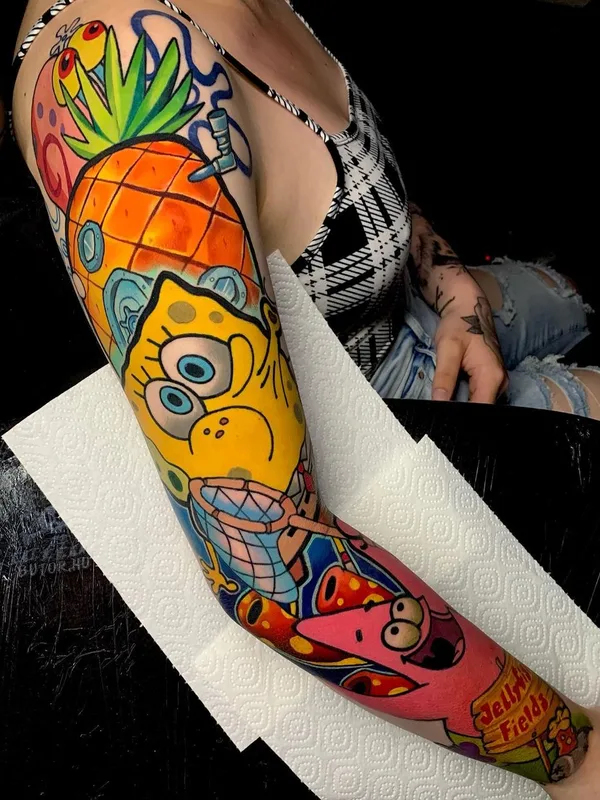 female color cartoon татуировка на full sleeve #59601 | Тату мастер Csabi Kiss