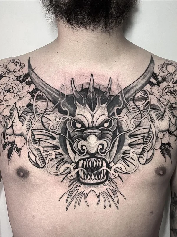 male black and grey japanese Tatuaggio su chest #59618 | Tatuatore Erick Cuevas