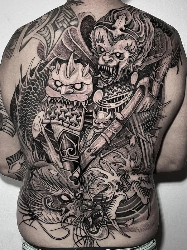 black and grey japanese Tatuaggio su full back #59610 | Tatuatore Erick Cuevas