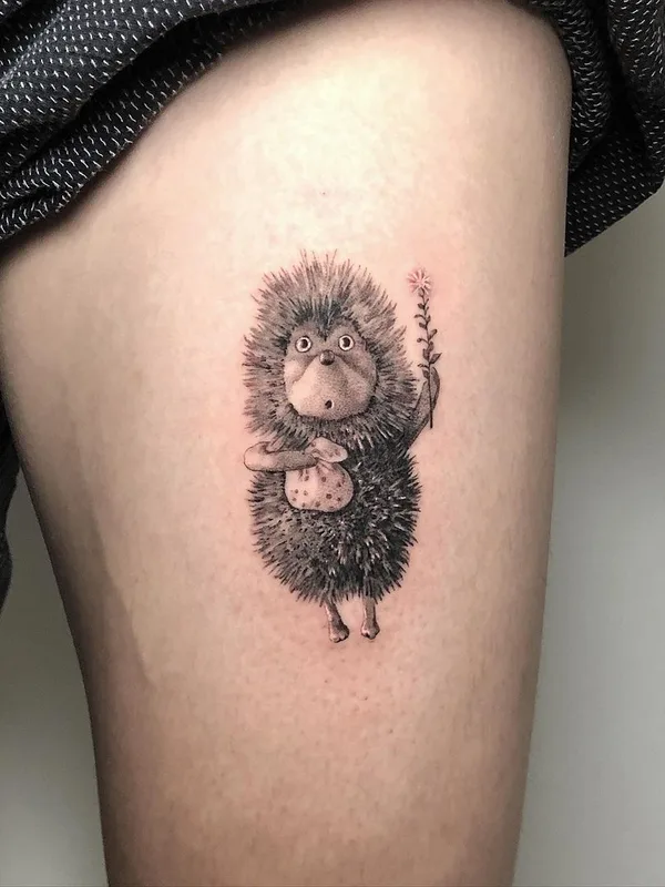 black and grey illustrative татуировка на thigh #44484 | Тату мастер Вячеслав Веровский