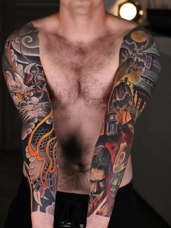 male color japanese Tatuaggio su full sleeve #61159 | Tatuatore deuce_dxb