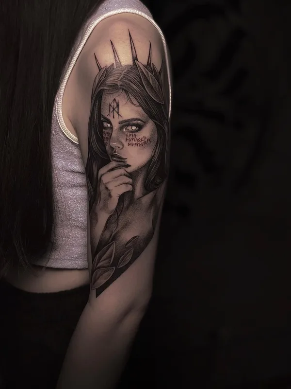 female black and grey realism Tatuaggio su upper arm #61164 | Tatuatore Evgenia Kataewa