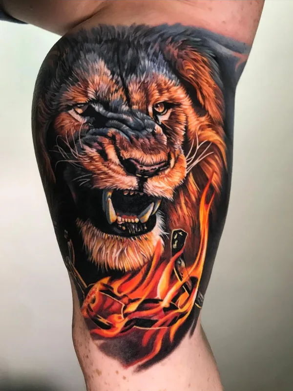 color realism tattoo on thigh #61197 | Tattoo Artist Сергей Менщиков 
