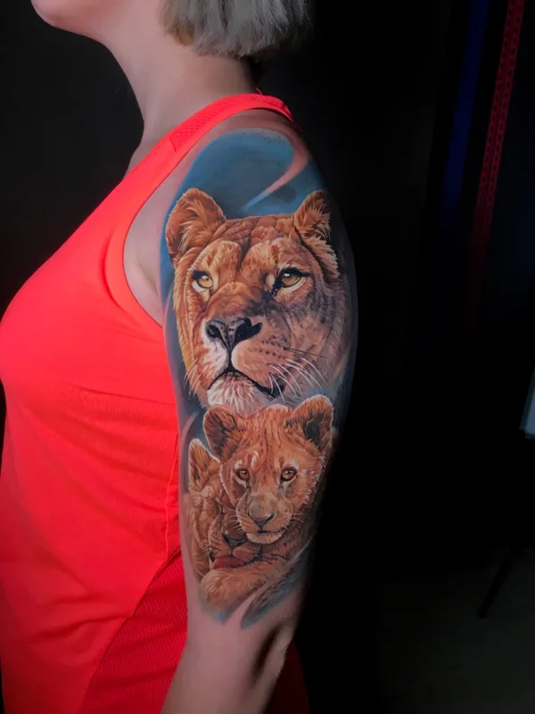 female color realism tattoo on full sleeve #61200 | Tattoo Artist Сергей Менщиков 