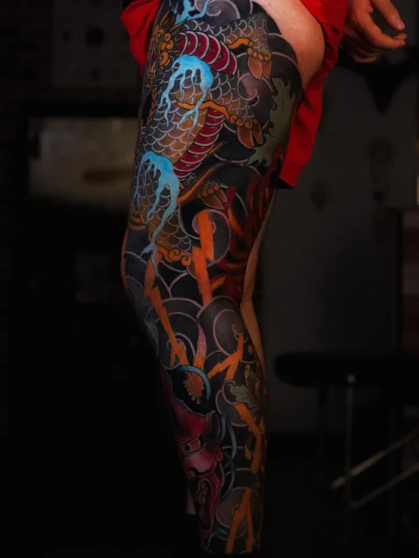 color japanese tattoo auf full leg #50407 | Tätowierer Илья Дин