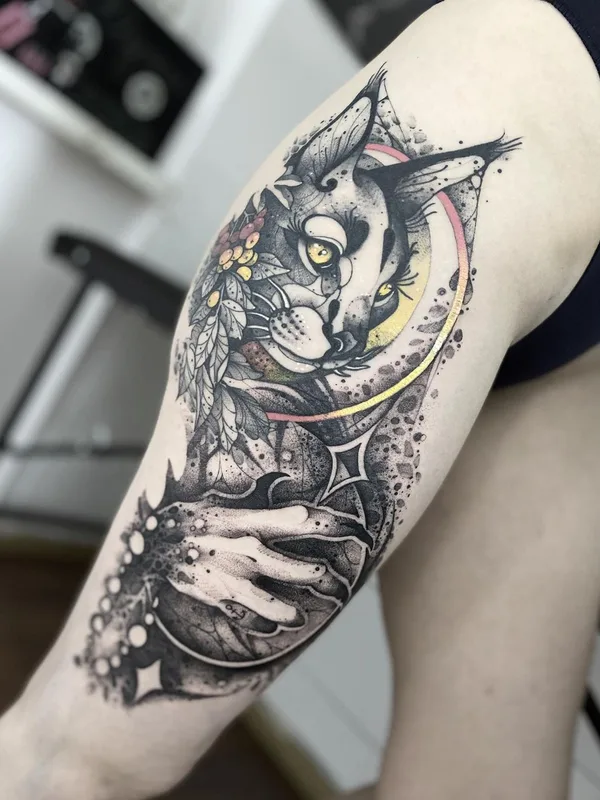 color illustrative tatouage sur thigh #50467 | Artiste tatoueur Иджи Тредгуд