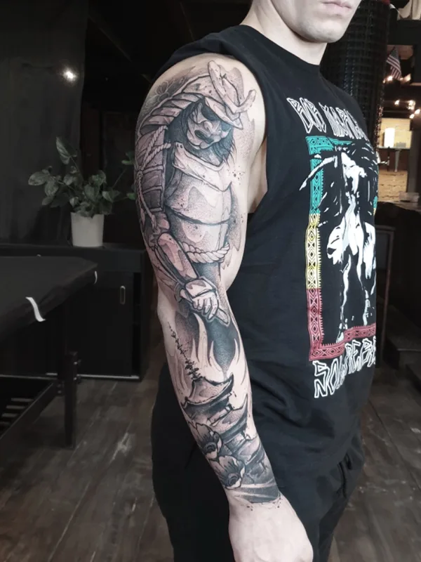 male black and grey japanese татуировка на full sleeve #53569 | Тату мастер Sasha zPoint
