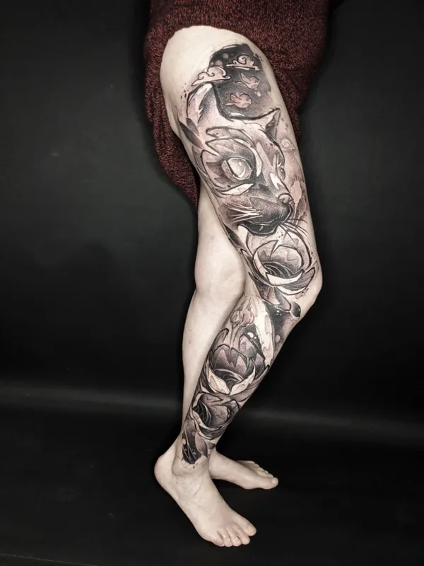 black and grey black and grey татуировка на full leg #53565 | Тату мастер Sasha zPoint