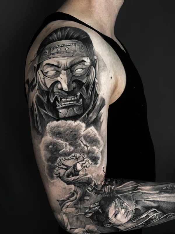 male black and grey black and grey татуировка на full sleeve #66153 | Тату мастер Владимир Максимов