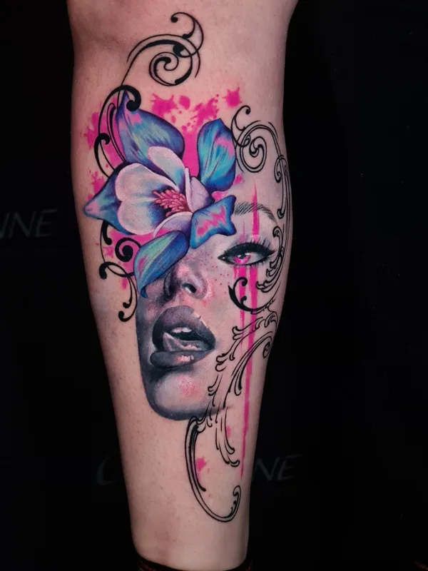 female color realism tattoo auf calf #66165 | Tätowierer Margoatir