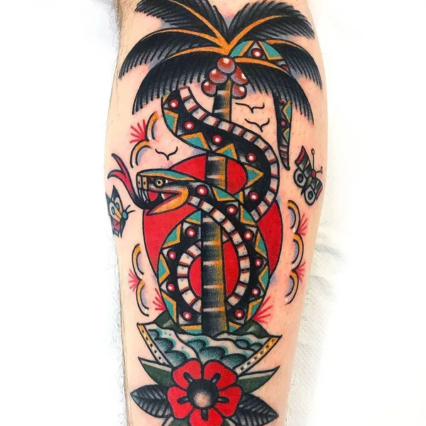 Traditional tattoo by Dani Queipo in London