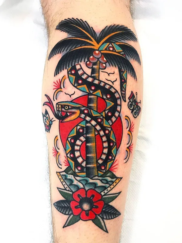 Traditional tattoo by Dani Queipo in London