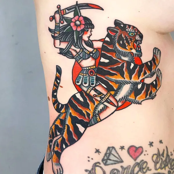 Traditional tattoo by Dani Queipo in London