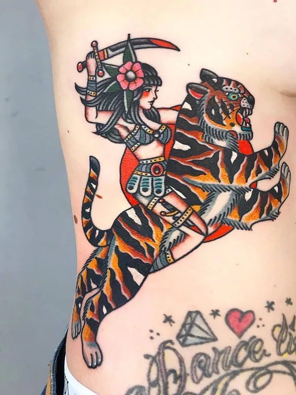 Traditional tattoo by Dani Queipo in London