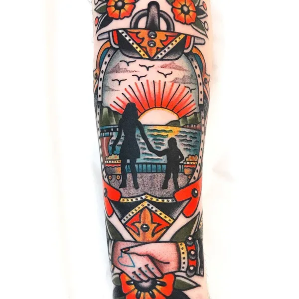 Traditional tattoo by Dani Queipo in London