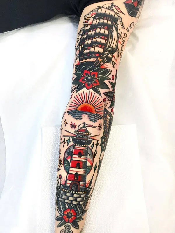Traditional tattoo by Dani Queipo in London