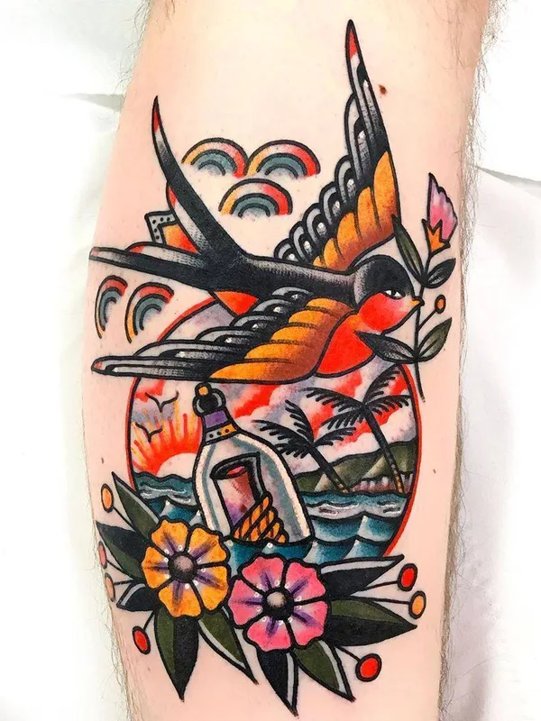 Traditional tattoo by Dani Queipo in London