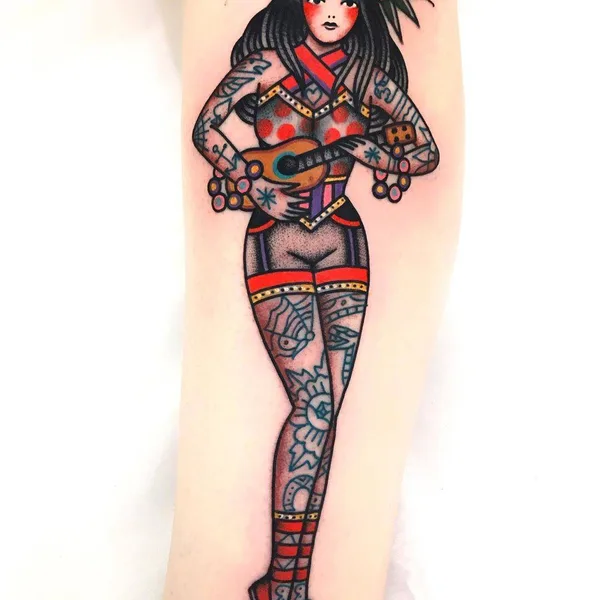 Traditional tattoo by Dani Queipo in London
