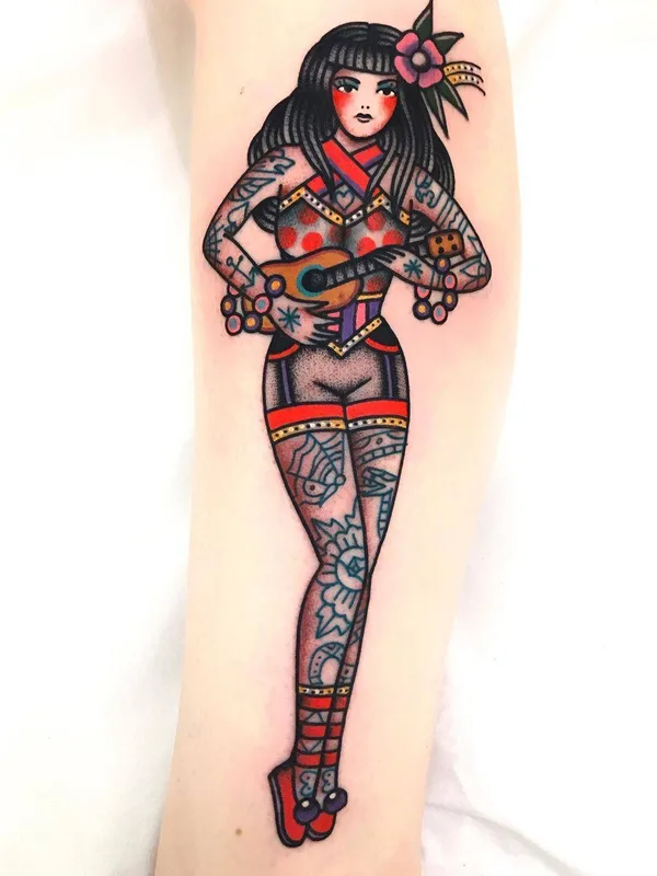 Traditional tattoo by Dani Queipo in London