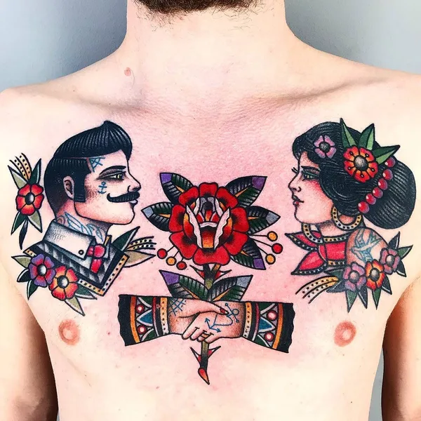Traditional tattoo by Dani Queipo in London