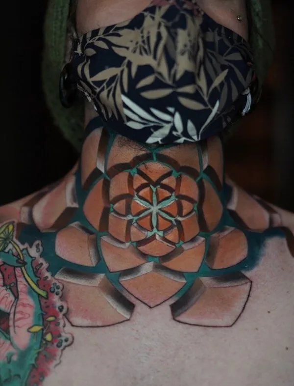 color geometric tattoo on neck #40034 | Tattoo Artist Jesse Rix