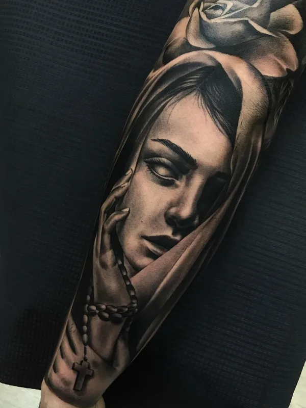 female black and grey realism 纹身 在 full sleeve #54868 | 纹身师 Оля Лиса