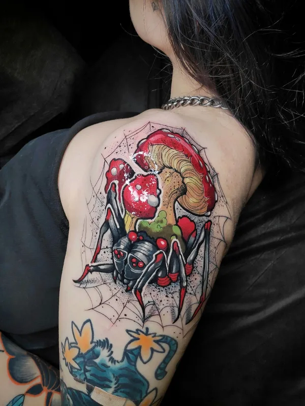 female color illustrative tatuaje en shoulder #70462 | Tatuador Dot.tatts