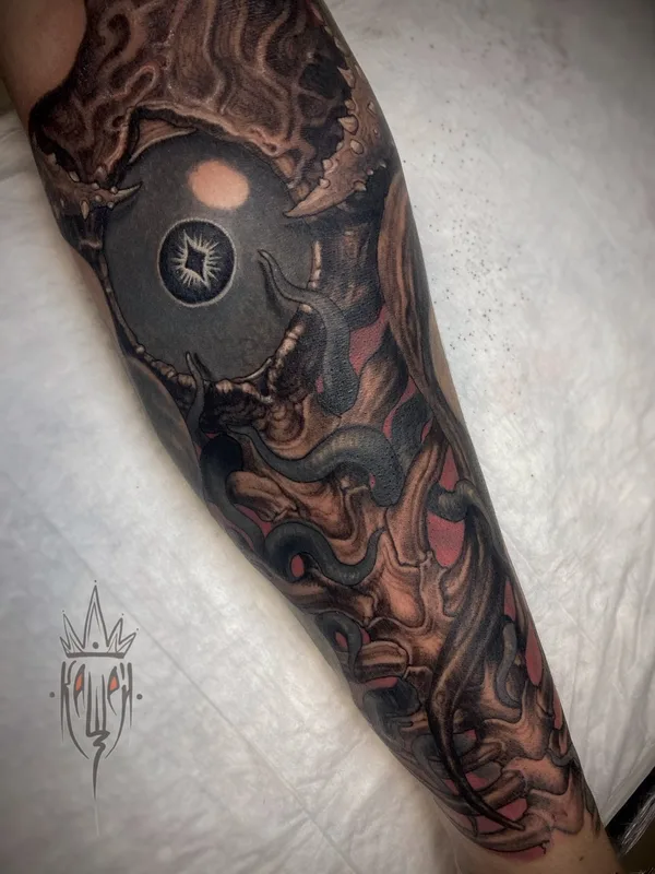 black and grey biomechanical татуировка на forearm #70517 | Тату мастер Виталий Канащенков