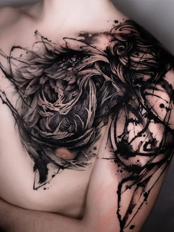 black and grey blackwork tattoo auf chest #56136 | Tätowierer Olha Halynska