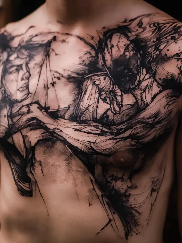 male black sketch tattoo auf chest #56137 | Tätowierer Olha Halynska