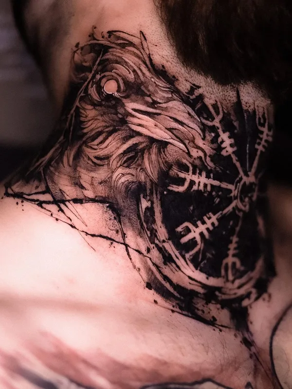 male black blackwork tattoo auf neck #56138 | Tätowierer Olha Halynska
