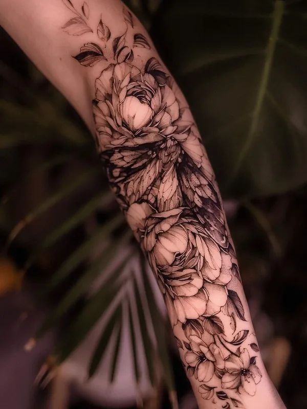 black and grey fineline tattoo auf forearm #56140 | Tätowierer Olha Halynska