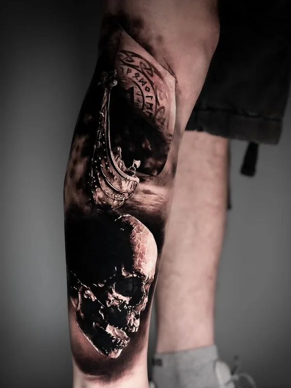 black and grey realism Tatuaggio su calf #56149 | Tatuatore Maksym Burian