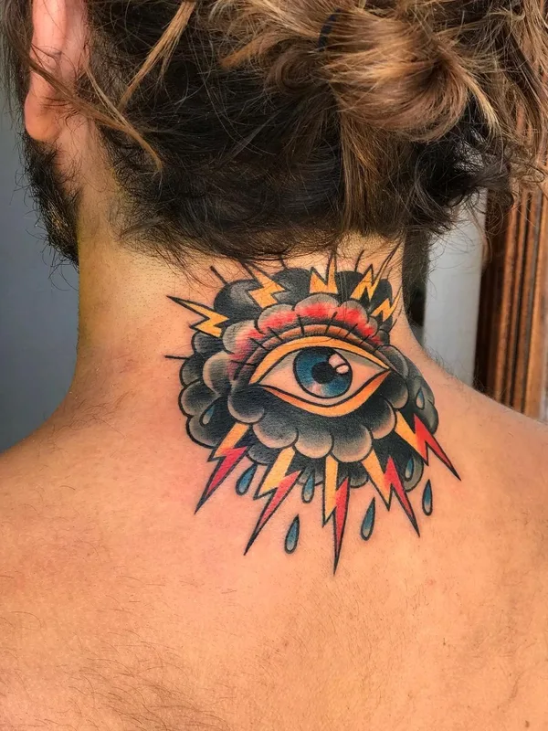 male color traditional Tatuaggio su back of neck #56180 | Tatuatore Kirsten Grzeskowiak