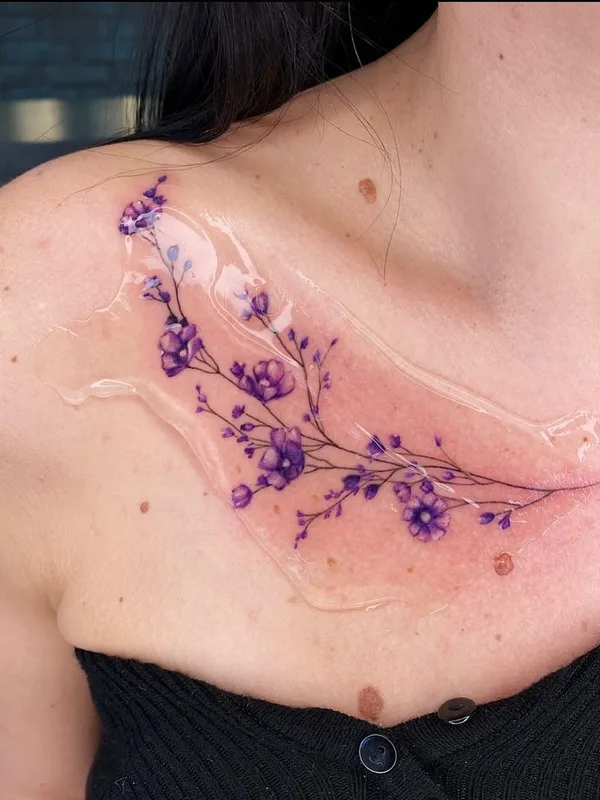 female color botanic Tatuagem em collarbone #56237 | Tatuador Ira Yablokova