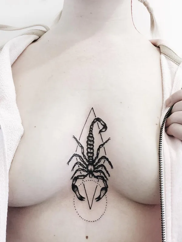 female black linework татуировка на sternum #56253 | Тату мастер Lucyeezy Tattooing