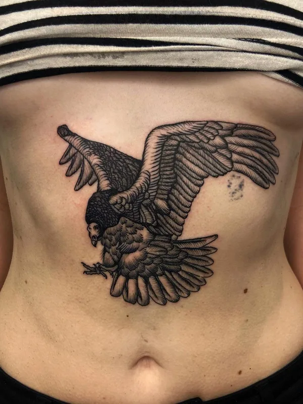 female black blackwork Tatuaggio su stomach #56274 | Tatuatore Mackenzie