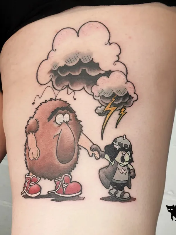 color cartoon Tatuagem em thigh #56292 | Tatuador Frau Miau Tattoo