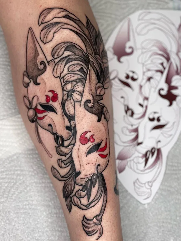 black and grey japanese Tatuagem em calf #56299 | Tatuador Lisa Rosenfeld