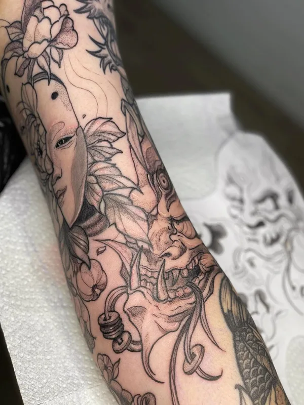 black and grey japanese Tatuagem em forearm #56309 | Tatuador Lisa Rosenfeld