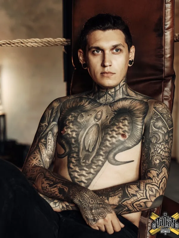 male black and grey blackwork татуировка на full sleeve #58839 | Тату мастер Дмитрий Палкин