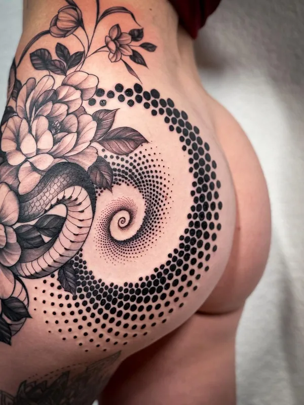female black and grey blackwork татуировка на hip #58842 | Тату мастер Дмитрий Палкин