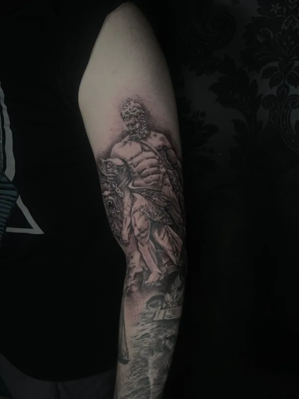black and grey realism татуировка на full sleeve #74958 | Тату мастер Sigitas Kasperavicius