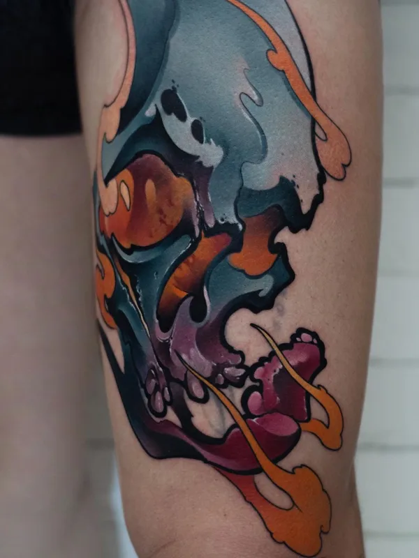 color abstract Tatuagem em thigh #44572 | Tatuador Александр Черный